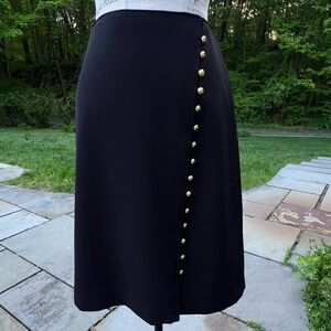 Talbots Black Pencil Skirt Gold Buttons Down The Front size 4